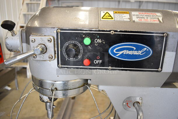 SWEET! 2015 General Model GEM120 Metal Commercial 12 Quart Planetary Mixer w/ Bowl Guard Mounted to Stainless Steel Equipment Stand. 110 Volts, 1 Phase. Mixer: 16x23x30, Stand: 25x30x26.5. Tested and Working! - Image 9 of 9