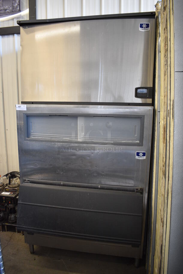 BEAUTIFUL! LATE MODEL! Manitowoc Model IY1496N-261X Stainless Steel Commercial Ice Machine Head on Stainless Steel Bin. 208-230 Volts, 1 Phase. 48x40x93