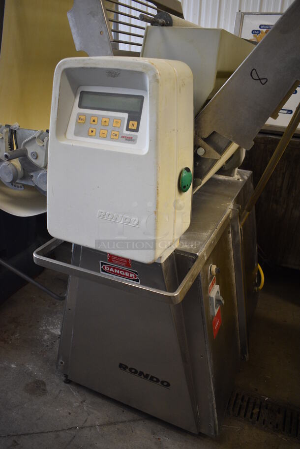 BEAUTIFUL! LATE MODEL! Rondo Stainless Steel Commercial Floor Style Reversible Dough Sheeter w/ Cutting Station. 250 Volts, 3 Phase. 117x42x56. Closed: 77x42x82 - Image 3 of 12