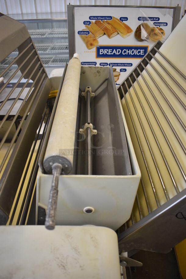 BEAUTIFUL! LATE MODEL! Rondo Stainless Steel Commercial Floor Style Reversible Dough Sheeter w/ Cutting Station. 250 Volts, 3 Phase. 117x42x56. Closed: 77x42x82 - Image 4 of 12