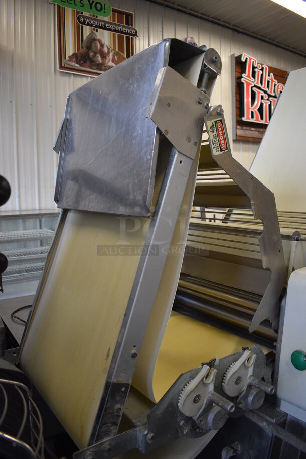 BEAUTIFUL! LATE MODEL! Rondo Stainless Steel Commercial Floor Style Reversible Dough Sheeter w/ Cutting Station. 250 Volts, 3 Phase. 117x42x56. Closed: 77x42x82 - Image 7 of 12