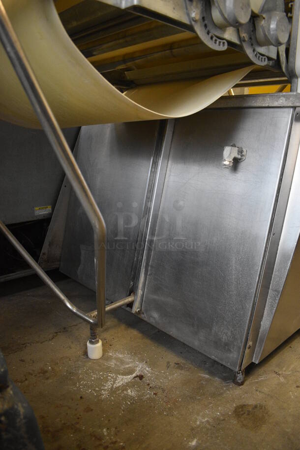 BEAUTIFUL! LATE MODEL! Rondo Stainless Steel Commercial Floor Style Reversible Dough Sheeter w/ Cutting Station. 250 Volts, 3 Phase. 117x42x56. Closed: 77x42x82 - Image 9 of 12