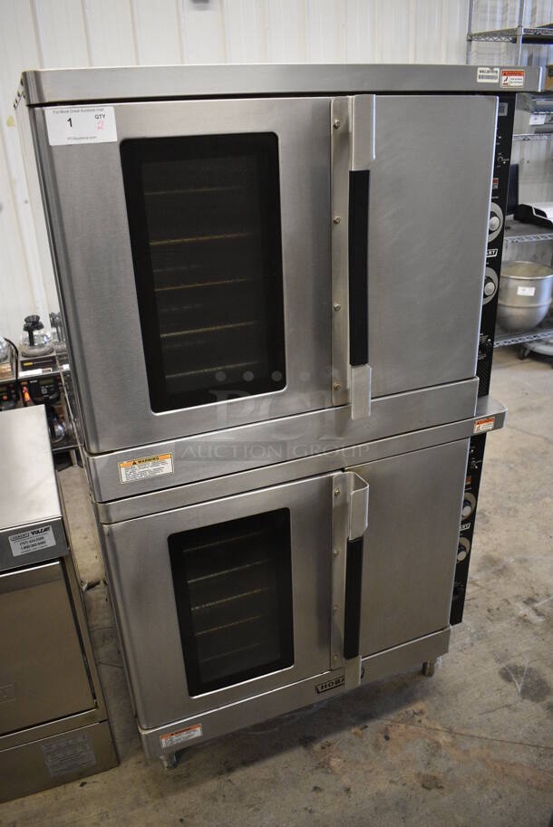 2 GORGEOUS! Hobart Model HEC40 Stainless Steel Commercial Electric Powered Full Size Convection Ovens w/ View Through Door, Solid Door, Metal Oven Racks and Thermostatic Controls. 480 Volts, 3 Phase. 38x40x66. 2 Times Your Bid! - Image 1 of 7