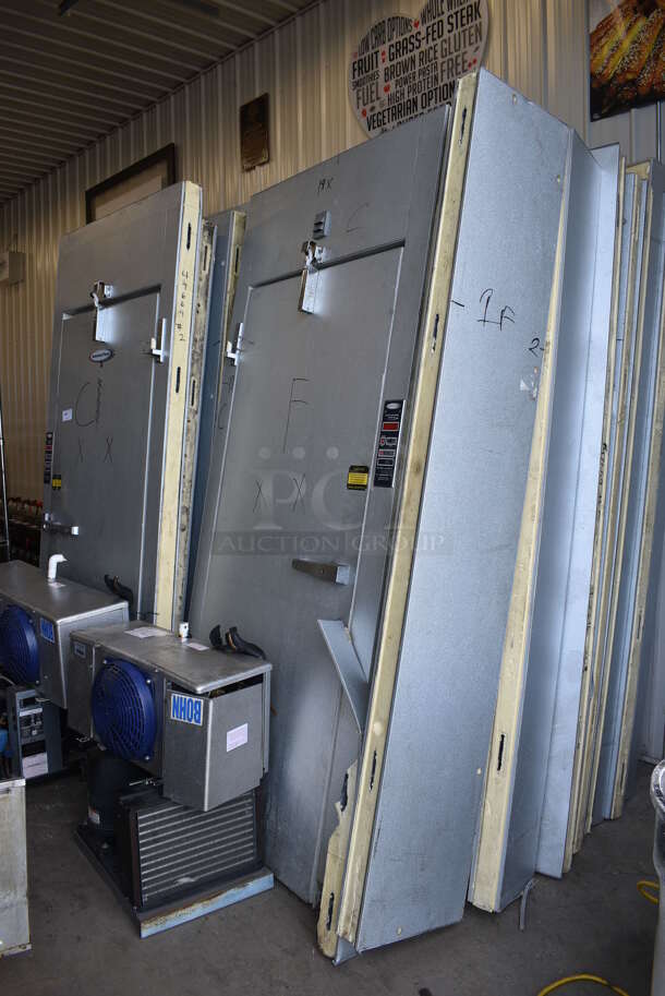 2 FANTASTIC! LATE MODEL! 8'x10'x10' American Panel Walk In Boxes That Make Up One 16'x10'x10' Combo Box w/ Bohn Model LET047BEK Condenser, Tecumseh Model AW613RT-121-P21 Compressor, Bohn Model ADT130BETBK Condenser and Emerson Compressor. 16'x10'x10'. 2 Times Your Bid! - Image 3 of 9