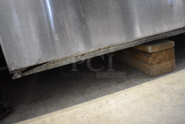 GREAT! Stainless Steel Commercial Pizza Prep Table w/ 2 Lids and 2 Doors on Commercial Casters. Missing 2 Casters. 67x32x45. Tested and Working! - Image 11 of 11