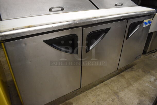 GREAT! Turbo Air Model TST-72SD Stainless Steel Commercial Sandwich Salad Prep Table Bain Marie Mega Top w/ Cutting Board on Commercial Casters. 115 Volts, 1 Phase. 72.5x30x44. Tested and Working! - Image 3 of 9