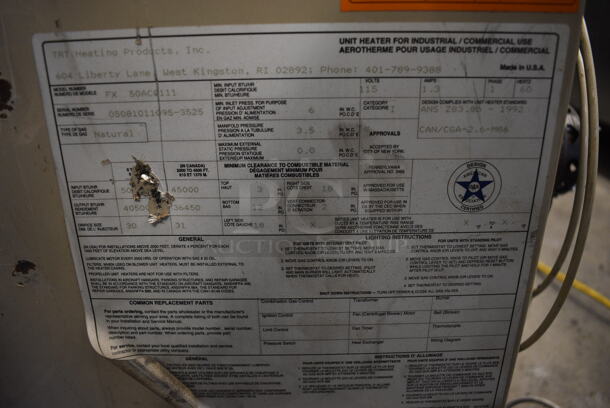 NICE! Transcon Model FX 50AC0111 Metal Commercial Natural Gas Powered Forced Air Heater. 405,000 BTU. 17x26x42 - Image 6 of 6