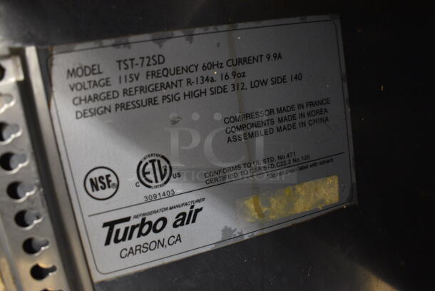 GREAT! Turbo Air Model TST-72SD Stainless Steel Commercial Sandwich Salad Prep Table Bain Marie Mega Top w/ Cutting Board on Commercial Casters. 115 Volts, 1 Phase. 72.5x30x44. Tested and Working! - Image 9 of 9