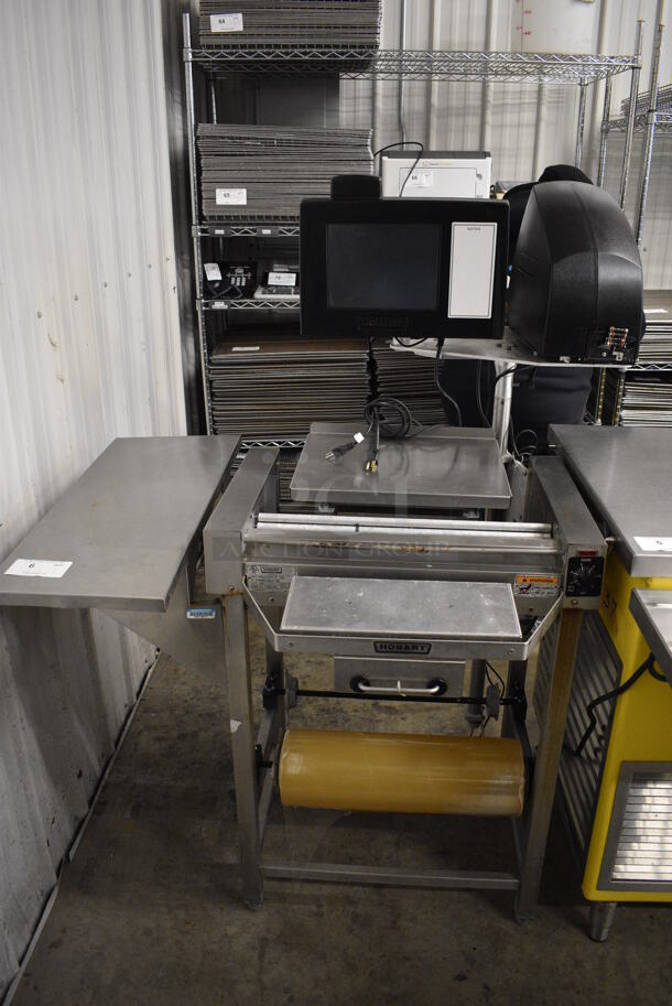 SWEET! Hobart Model HWS-4 Stainless Steel Commercial Floor Style Heat Seal Shrink Wrapping Station w/ Hobart Model EPCP Monitor and Label Printer. 120 Volts, 1 Phase. 46x40x60. Tested and Working!