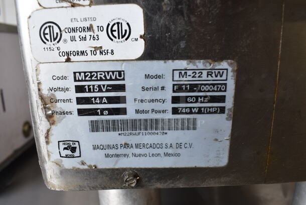 NICE! Torrey Model M-22 RW Stainless Steel Commercial Countertop Meat Grinder Base. 115 Volts, 1 Phase. 12x20x18. Tested and Working! - Image 4 of 6