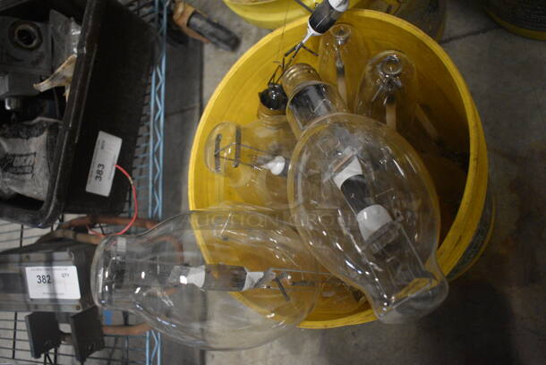 ALL ONE MONEY! Lot of 6 Buckets of Approximately 60 Various Lightbulbs Including Sylvania 250W, Sylvania 400W! Includes 6x6x14 - Image 9 of 12