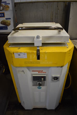 FANTASTIC! Rondo Doge Model FCDISA-RA Metal Commercial Floor Style Dough Press. 220 Volts, 3 Phase. 26x26x50