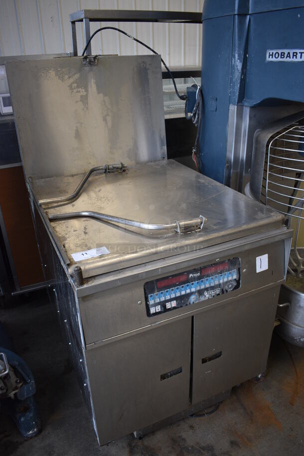 AWESOME! Pitco Frialator Model 24RUFM Stainless Steel Commercial Floor Style Natural Gas Powered Donut Fryer w/ Grease Trap. 72,000 BTU. 30x44x57 - Image 2 of 10