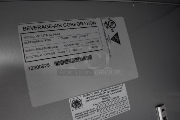 NICE! Beverage Air Model WTF27AHC-24-23 Stainless Steel Commercial Single Door Undercounter Cooler on Commercial Casters. Missing Door. 115 Volts, 1 Phase. 27x29x36. Tested and Working! - Image 4 of 4
