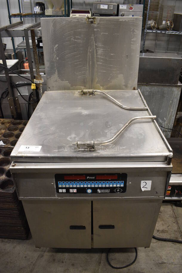 AWESOME! Pitco Frialator Model 24RUFM Stainless Steel Commercial Floor Style Natural Gas Powered Donut Fryer w/ Grease Trap. 72,000 BTU. 30x44x57
