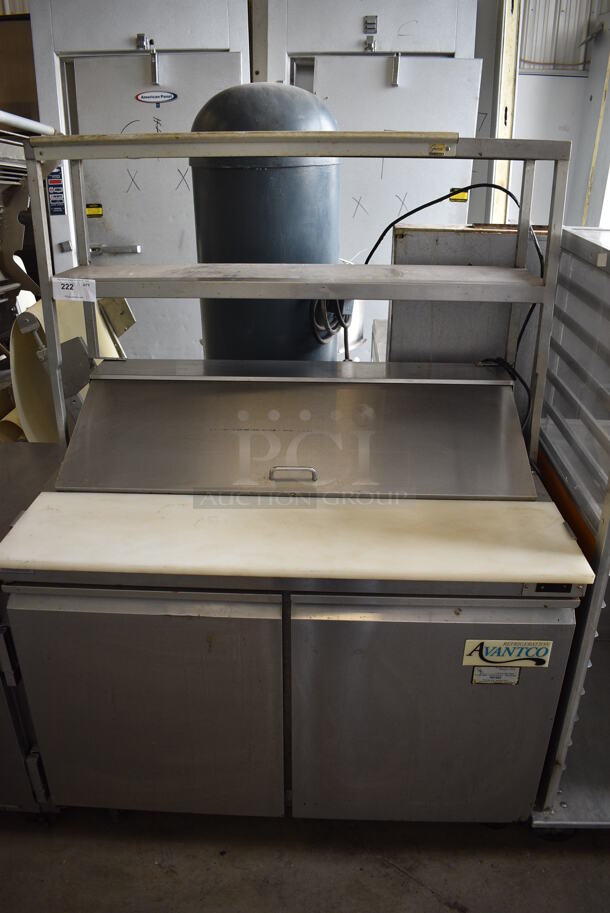 SWEET! Avantco Model 178SCL2 Stainless Steel Commercial Sandwich Salad Prep Table w/ Overshelf and Cutting Board on Commercial Casters. 115 Volts, 1 Phase. 47x31x66. Tested and Powers On But Does Not Get Cold - Image 1 of 7