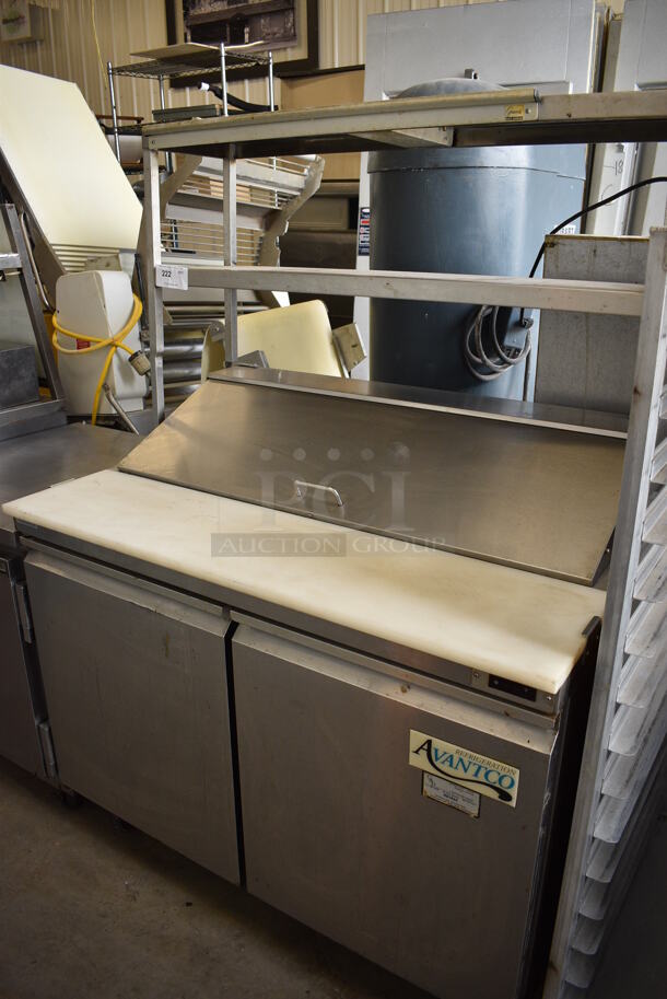 SWEET! Avantco Model 178SCL2 Stainless Steel Commercial Sandwich Salad Prep Table w/ Overshelf and Cutting Board on Commercial Casters. 115 Volts, 1 Phase. 47x31x66. Tested and Powers On But Does Not Get Cold - Image 2 of 7