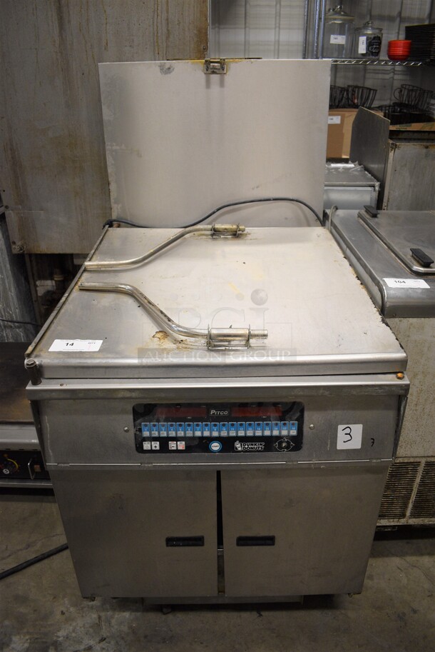 AWESOME! Pitco Frialator Model 24RUFM Stainless Steel Commercial Floor Style Natural Gas Powered Donut Fryer w/ Grease Trap. 72,000 BTU. 30x44x57