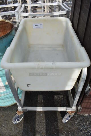 Metal Transport Rack w/ White Poly Ingredient Bin on Commercial Casters. 18x28x28