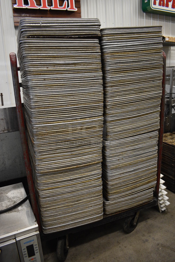 249 Metal Full Size Baking Pans w/ Metal Commercial Cart on Commercial Casters. 18x26x1, Cart: 40x26x61. 249 Times Your Bid! - Image 2 of 6