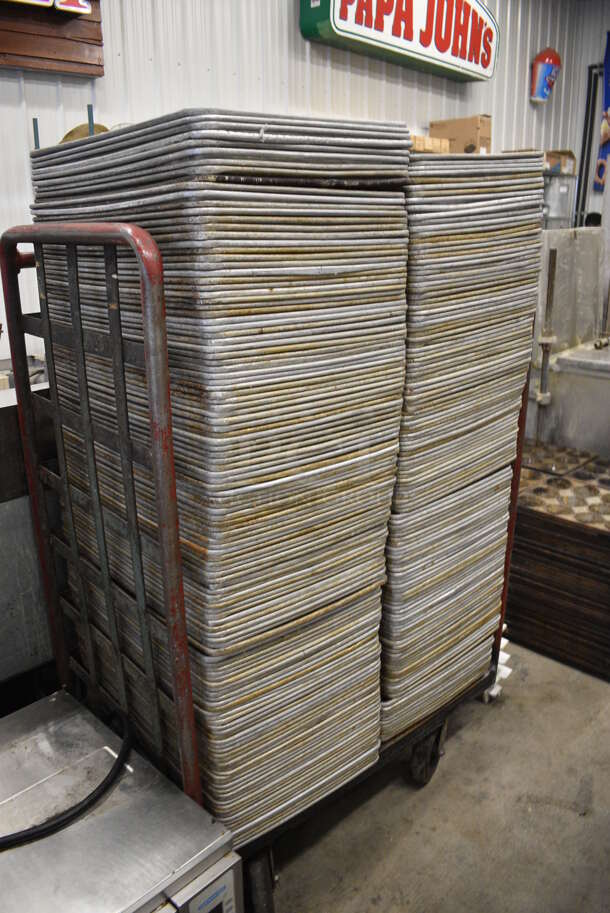 249 Metal Full Size Baking Pans w/ Metal Commercial Cart on Commercial Casters. 18x26x1, Cart: 40x26x61. 249 Times Your Bid! - Image 3 of 6