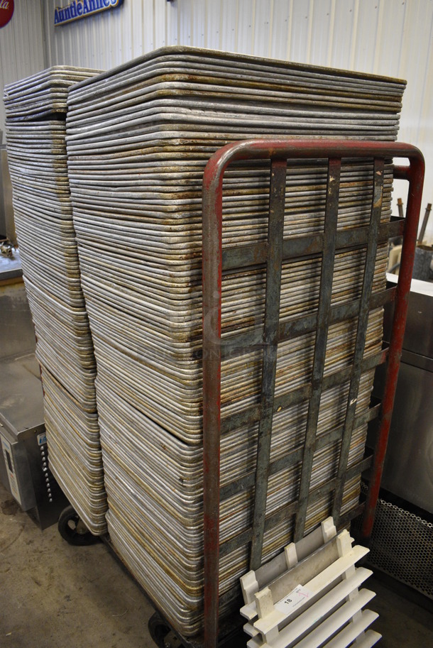 249 Metal Full Size Baking Pans w/ Metal Commercial Cart on Commercial Casters. 18x26x1, Cart: 40x26x61. 249 Times Your Bid! - Image 6 of 6