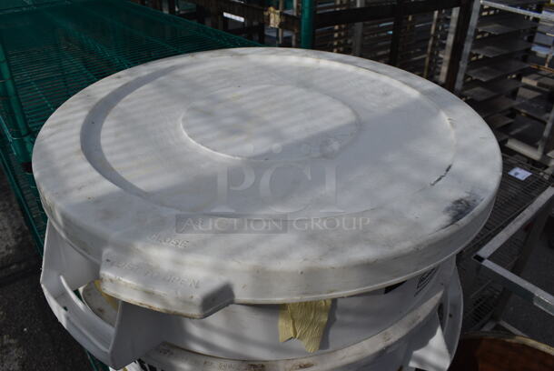 3 Rubbermaid Brute White Poly Trash Cans w/ 1 Lid on Trash Can Dolly. 26x22x27. 3 Times Your Bid! - Image 2 of 3