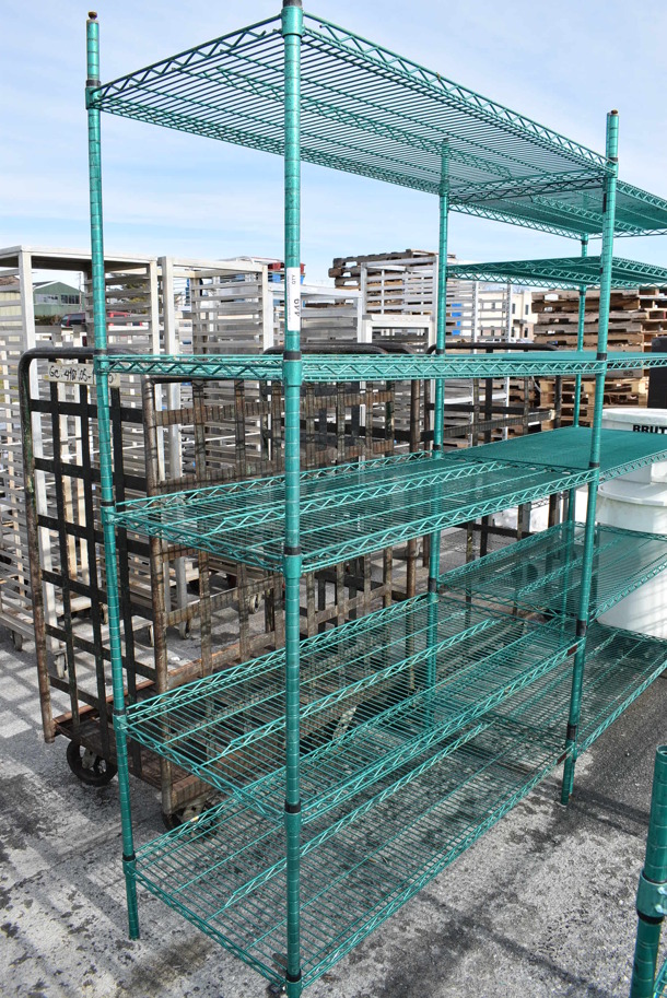 Green Finish 5 Tier Metro Style Shelving Unit. BUYER MUST DISMANTLE. PCI CANNOT DISMANTLE FOR SHIPPING. PLEASE CONSIDER FREIGHT CHARGES. 54x24x86