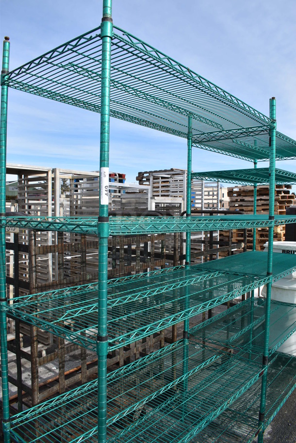 Green Finish 5 Tier Metro Style Shelving Unit. BUYER MUST DISMANTLE. PCI CANNOT DISMANTLE FOR SHIPPING. PLEASE CONSIDER FREIGHT CHARGES. 54x24x86 - Image 2 of 3