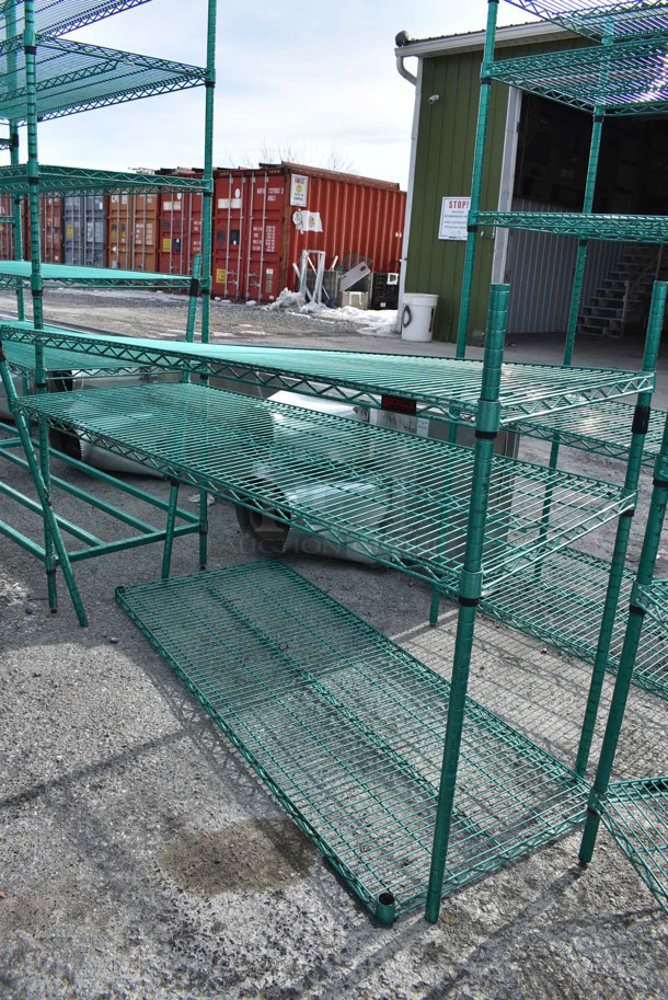 Green Finish 3 Tier Metro Style Shelving Unit. BUYER MUST DISMANTLE. PCI CANNOT DISMANTLE FOR SHIPPING. PLEASE CONSIDER FREIGHT CHARGES. 60x24x44 - Image 1 of 3