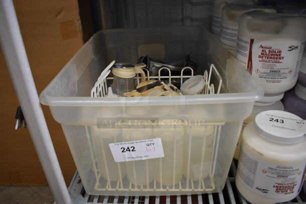 ALL ONE MONEY! Lot of Various Items Including Condiment Bottles in Clear Bin! - Image 1 of 3