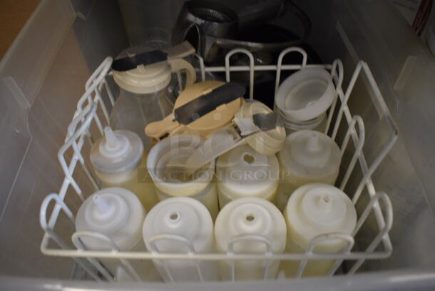 ALL ONE MONEY! Lot of Various Items Including Condiment Bottles in Clear Bin! - Image 2 of 3