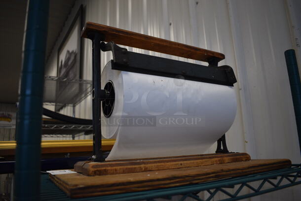 Wooden and Metal Countertop Butcher Paper Frame w/ Roll. 20x12x14