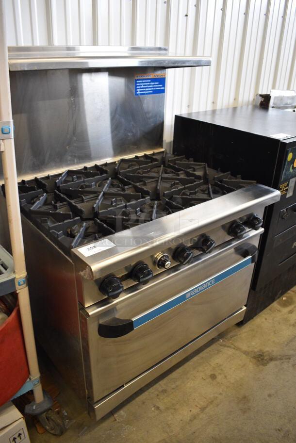 BRAND NEW! SWEET! Radiance Stainless Steel Commercial Gas Powered 6 Burner Range w/ Oven, Overshelf and Backsplash. Comes w/ Manual! 36x32x57 - Image 5 of 9