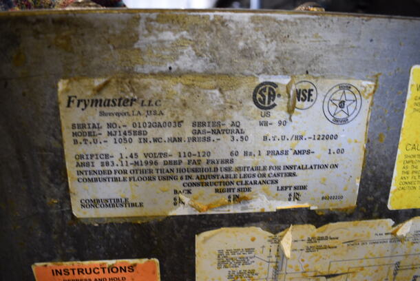 NICE! Frymaster Model MJ145ESD Stainless Steel Commercial Floor Style Natural Gas Powered Deep Fat Fryer. 122,000 BTU. 16x32x47 - Image 6 of 6