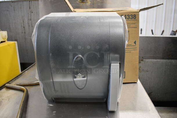 IN ORIGINAL BOX! Georgia Pacific Gray Poly Wall Mount Paper Towel Dispenser. 12.5x11x14 - Image 1 of 6