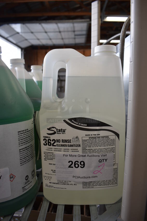 2 State Formula 362 No Rinse Cleaner Jugs. 6x3.5x12. 2 Times Your Bid!