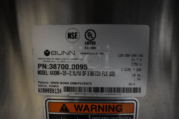 WOW! 2018 Bunn Model AXIOM-35-2 Stainless Steel Commercial Countertop 2 Burner Coffee Machine w/ Metal Brew Basket and 2 Coffee Pots. 120/208-240 Volts, 1 Phase. 8x18.5x23 - Image 5 of 5