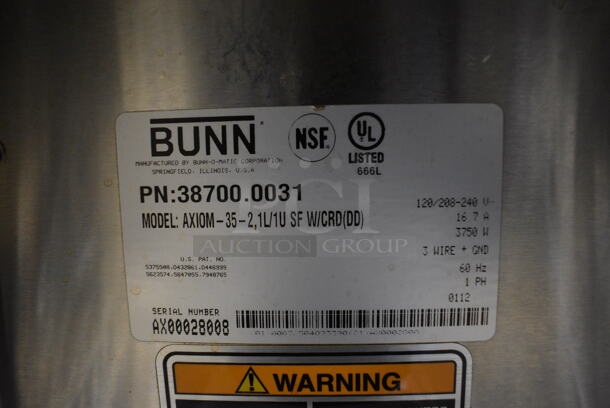 WOW! 2012 Bunn Model AXIOM-35-2 Stainless Steel Commercial Countertop 2 Burner Coffee Machine w/ Metal Brew Basket and 2 Coffee Pots. 120/208-240 Volts, 1 Phase. 8x18.5x23 - Image 5 of 5