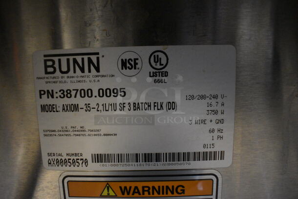 WOW! 2015 Bunn Model AXIOM-35-2 Stainless Steel Commercial Countertop 2 Burner Coffee Machine w/ Metal Brew Basket and 2 Coffee Pots. 120/208-240 Volts, 1 Phase. 8x18.5x23 - Image 5 of 5
