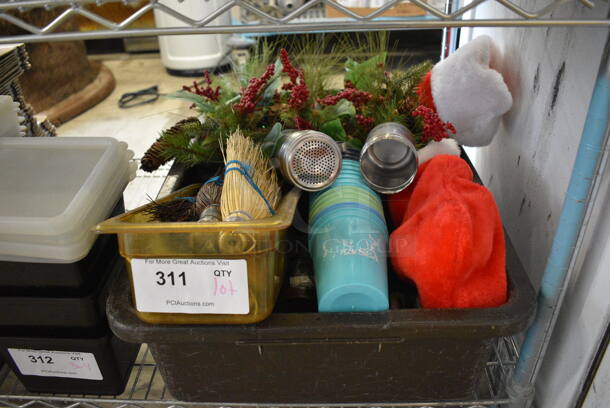 ALL ONE MONEY! Lot of Various Items Including Stockings and Small Broom Heads in Brown Poly Bus Bin!