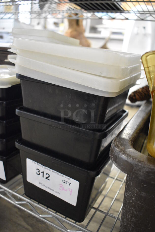 3 Black Poly Bins w/ 4 Lids. 6.5x6.5x5. 3 Times Your Bid! - Image 2 of 2