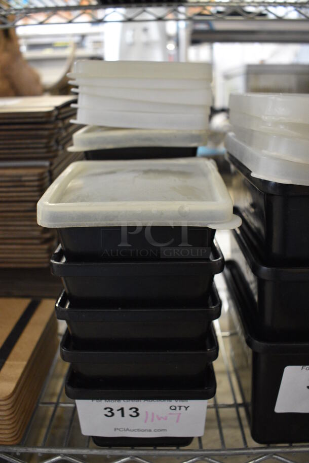 11 Black Poly Bins w/ 7 Lids. 5x5x3.5. 11 Times Your Bid!