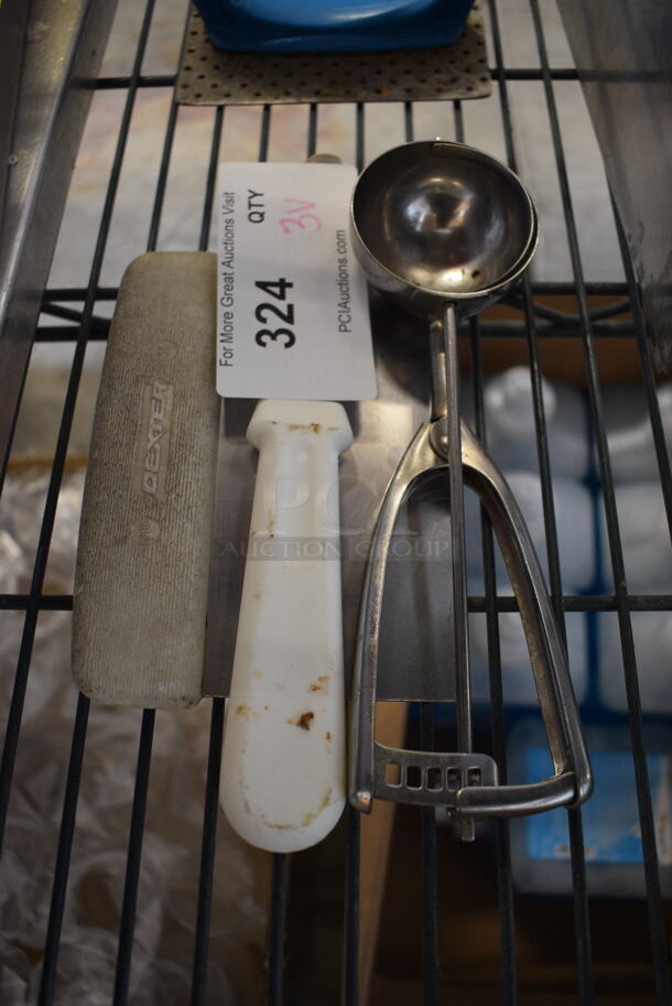 3 Various Metal Utensils; Scoop, Spreader and Dough Cutter. 3 Times Your Bid!