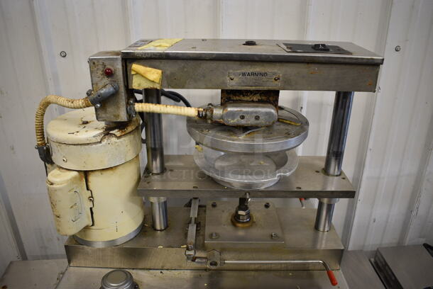 NICE! Comtec Model 1100 Stainless Steel Commercial Countertop Pie Tart Base Crust Press Machine on Stainless Steel Stand. 120 Volts, 1 Phase. 24x20x51. Tested and Working! - Image 3 of 8