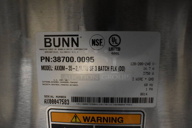WOW! 2014 Bunn Model AXIOM-35-2 Stainless Steel Commercial Countertop 2 Burner Coffee Machine w/ Metal Brew Basket and Coffee Pot. 120/208-240 Volts, 1 Phase. 8x18.5x23 - Image 4 of 4