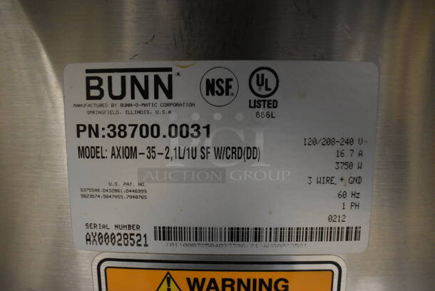 WOW! 2012 Bunn Model AXIOM-35-2 Stainless Steel Commercial Countertop 2 Burner Coffee Machine w/ Metal Brew Basket and 2 Coffee Pots. 120/208-240 Volts, 1 Phase. 8x18.5x23 - Image 5 of 5