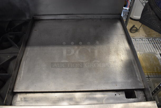 SWEET! Cooking Performance Group Stainless Steel Commercial Gas Powered 6 Burner Range w/ Right Side Flat Top Griddle, 2 Ovens, Overshelf and Backsplash. 60x32x56 - Image 5 of 8