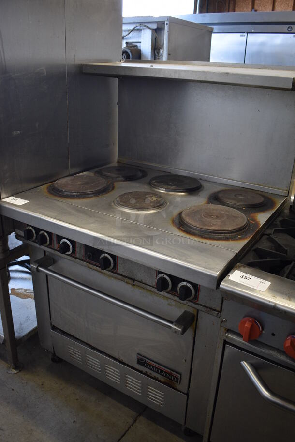 GREAT! Garland Stainless Steel Commercial Electric Powered 6 Burner Range w/ Oven, Overshelf and Backsplash on Commercial Casters. 36x34.5x57 - Image 4 of 6