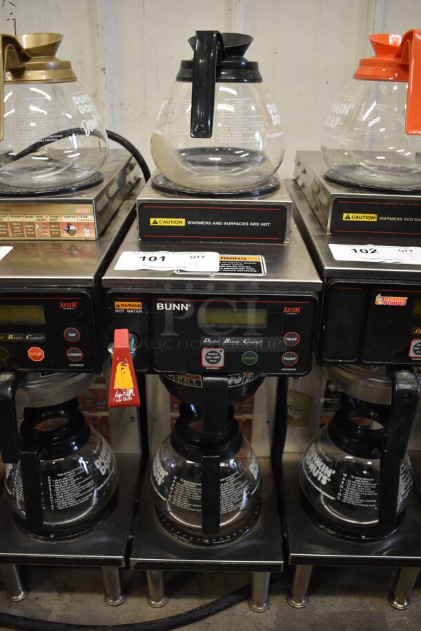 WOW! Bunn Model AXIOM-35-2 Stainless Steel Commercial Countertop 3 Burner Coffee Machine w/ Hot Water Dispenser, Poly Brew Basket and 2 Coffee Pots. 120/208-240 Volts, 1 Phase. 8x18.5x23 - Image 1 of 8